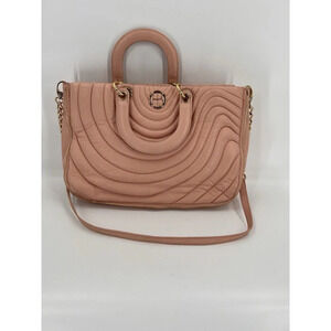 Henri Bendel Pink Lambskin Quilted Leather Purse Double Handle/Gold Chain Strap